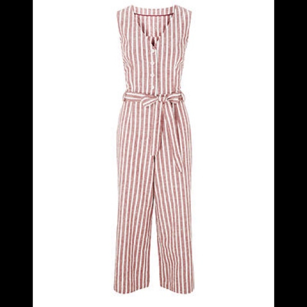 Boden Rust and White Striped Sleeveless Jumpsuit - Picture 2 of 10
